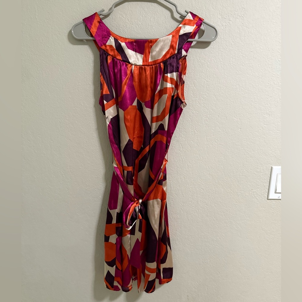 Picadilly Satin Geometric Print Dress Tie Back Multicolor - Picture 4 of 4